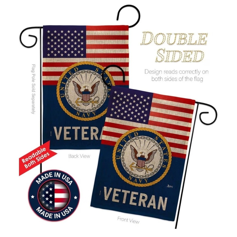 U.S. Navy Veteran Garden Flag Patriotic Military Outdoor Yard Home Decor 13x18.5